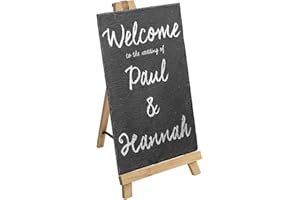 Argon Tableware Easel Stand & Slate Board Set - Pack of 1 - Wooden Easel Display Stand Poster Holder and Natural Slate Sign for Wedding Plans, Welcome Board, Art Posters