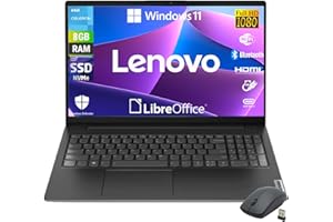 Lenovo, Notebook Pc Portatile, Display 15,6" Full HD, Intel N4500 2 Core Fino a 2.8 Ghz, Ram 8 GB DDR4, 256 GB SSD NVMe, Win 11 Pro, Pronto all'uso con Libre Office + Mouse