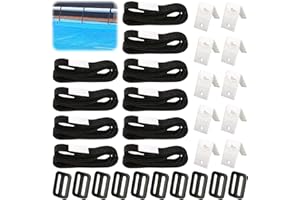 CHENBOOW Fixation pour Bâche Solaire de Piscine,10 Pièces Kit de Sangles de Couverture Solaire,Enrouleur de Couverture Solaire,Sangles de Fixation,Pinces,Boucles,pour Piscine Universelle