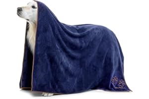 Lucky Paws® Serviette Chien Super Absorbante – Serviette pour Chien Géant 140x100cm, Microfibre Ultra Douce, Séchage Rapide, Serviettes Artisanales de Qualité pour Chiens (Lot de 1 Géant, Bleu marine)
