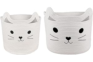 Bigepige Cesta de almacenamiento para niños, juguete para bebé, cuerda de algodón, cesta de lavandería, pequeña plegable, cesta para la habitación de los niños, color blanco juego de 2 unidades