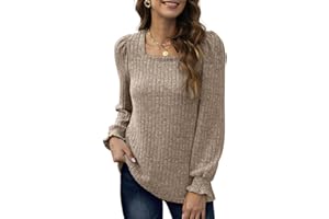 Aokosor Long Sleeve Tops Women Lightweight Jumpers Ladies Square Neck Sweatshirts Casual Puff Sleeves
