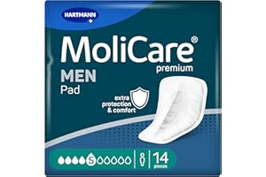 MoliCare MEN Pad 5 gocce Assorbenti per Incontinenza per Uomo, Protezione per Perdite Leggere, Sensazione di Asciutto Immediata, Protezione Avanzata della Pelle, Forma di Tasca, 14 Pezzi