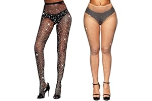 TSHAOUN 2 Pcs Damen Glitzer Strumpfhose mit Strass, Glitzer Netzstrumpfhosen Glitzer Hose Glitzernde Strass Netzstrumpfhose für Partys, Performances, Tänze, Halloween, Cosplay