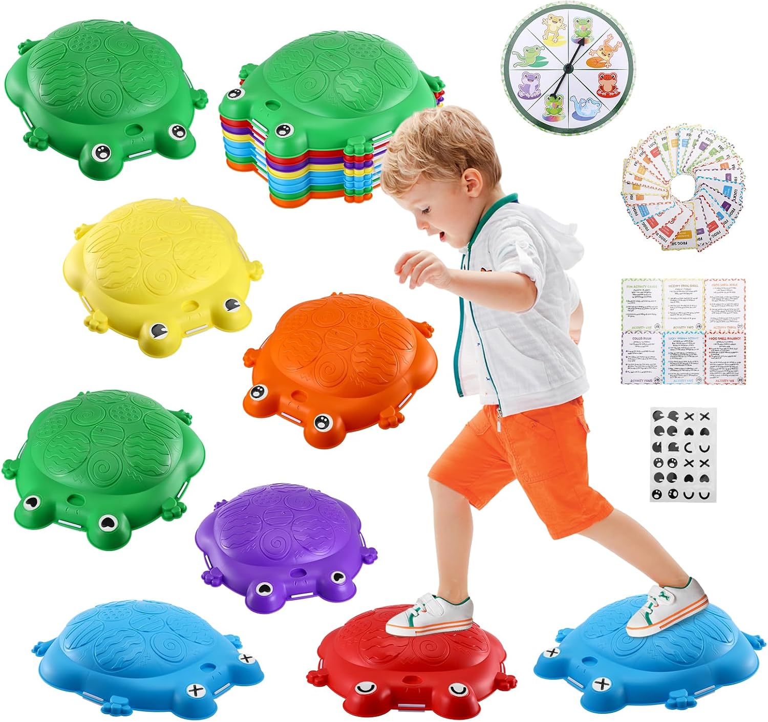 Jradse Piedras de Marcha Ranas para Niños, 8 Piezas de Cálculos Sensoriales Antideslizantes, Juego de Motricidad Interior/Exterior 3-8 Años, Desarrolla la Motricidad, Soporta 120kg