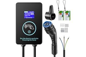EVJUICION Colonnina Ricarica Auto Elettrica 8A-32A 0-8H Wallbox 7,4 kw Tipo 2 Monofase Rapida con Display LED, RFID 2, EV Caricabatterie con 5 Metro Cavo Ricarica Auto Elettrica Tipo 2