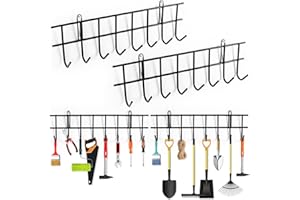Aicoimy 2 Pack Garden Tool Hanger 16 Hooks Tool Organizer Gardening Tools Holder, Space-Saving Wall Mounted Garage Rack​ for Storage Tools, Equipment, Shovels, Rakes, Hose(32inch / 80cm)