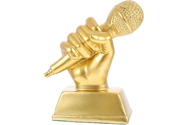HOMSFOU Trophée Micro Doré en Résine 13.5X11X5 Cm pour Récompense De Chant Concours Musical Enfants Musiciens