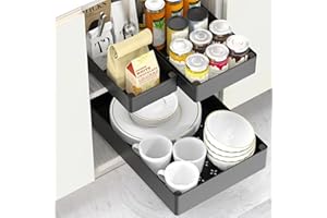 HASA zone Pack de 3 Cajones Extraibles para Cocina, 3 cajon Telescopico Adhesivo con Película Nanoadhesiva, Organizador Cocina para Cocina, Despensa y Baño, Negro