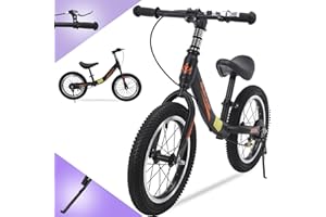 BUEUWE 14/16 Inch Balance Bike for 3 4 5 6 7 and 8 Years Old Boys Girls,No Pedal Training Bicycle with Brake and Kickstand,Adjustable Seat Height,Air Tires,Gift for Outdoor Sports