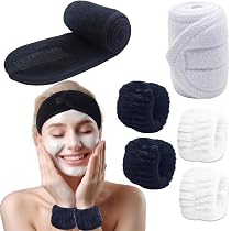 6 Stück Haarband-Set Aus Frottee – Waschbänder Für Gesicht, Make-up, Sport & Dusche, Mit Klettverschluss