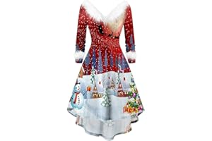 SOOLIKE Santa Dress for Women Mrs Claus Outfit Christmas Tunics for Women UK Short Sleeve Maxi Dress Ladies Xmas Dresses Funny Christmas Costume Mrs Santa Claus Costume