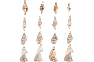 SUNNYCLUE 1 boîte 16 pièces 4 Styles Galvanoplastie Spirale Coquillages Artisanat Breloques Connecteurs Pendentif Conque Coquilles Breloques avec Boucle Dorée Plaquée Bélière pour Bracelet Collier