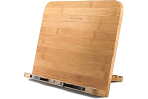 READAEER Atril para libros de cocina, soporte plegable de bambú para leer con 6 alturas ajustables