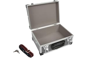 Perel Mallette de rangement, bandoulière, verrouillage par clé, 2 clés, aluminium, gris, 320 x 230 x 155 mm