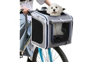 KANGWFAN Hundekorb Fahrrad Vorne,Erweiterbarer Faltbarer Hund Bike Korb,Haustier Fahrradkorb Mit 4-Offenen Türen 4-Mesh-Fenster,Hundefahrradkorb Vorderkorb Tiere bis 10 kg,Für Kleine Hundekatzen Welpen Pet