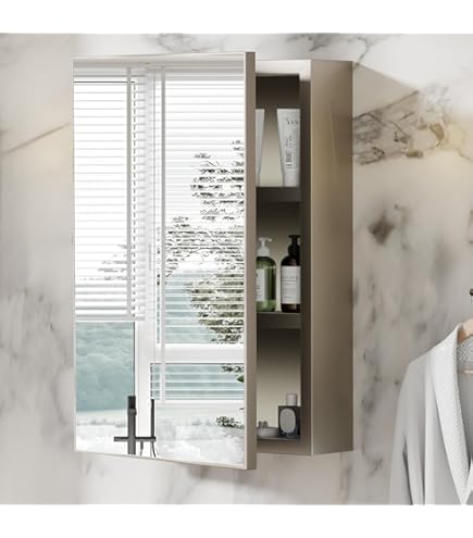 Armadio Specchio Bagno Teousev 40x56x13cm - Mobile Con Specchio Nero Montaggio A Parete