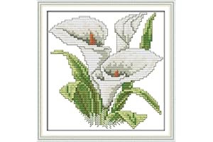 YEESAM ART Kreuzstich-Set für Erwachsene, Anfänger, Kinder, Calla-Lilie, weiße Blumen, 11 Ct, 21 x 21 cm, Stickerei-Set mit einfachen, lustigen vorgedruckten Mustern, Nadelspitze, Weihnachten (weiß)