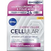NIVEA Cellular Expert Filler Yoğun Yaşlanma Karşıtı G&uuml;nd&uuml;z Bakım Y&uuml;z Kremi 50 ml, Hyaluronik Asit ve Folik Asit, SPF15 G&uuml;neş 