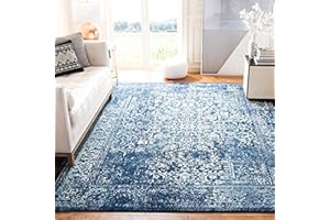 SAFAVIEH Transitional Rug for Living Room, Dining Room, Bedroom - Evoke Collection, Short Pile, in Navy and Ivory, 201 X 274 cm