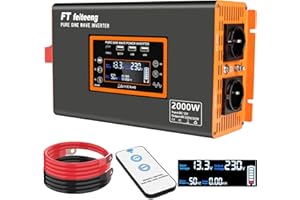 FT FEITEENG convertisseur 12v 220v pur sinus 2000W transformateu 12v 220v de tension LCD avec 2 prises européennes et 3 ports USB de type C - Prise avec télécommande pour camping-car, voiture, camping