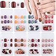 Kalolary 192 Pieces/8 Boxes Fake Nails Full Body Short Nails Fake Nail Tips Artificial Nails with 8pcs Nail Adhesive Tabs (C 