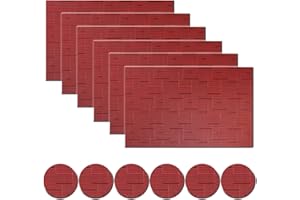 pigchcy Placemats and Coasters Set of 6, Washable Non-Slip Kitchen Table Mats, Elegant Heat-Resistant Placemats for Dining Table (45cm X 30cm, Burgundy Red)