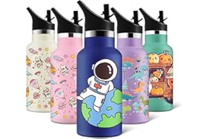 HoneyHolly Gourde Isotherme Enfant, 350ml sans BPA, Gourde, avec Paille, Gourde Sport, Double Paroi Bouteille Isotherme Anti-Fuite, 18/8 Acier Inoxydable, Gourde INOX pour Enfant, École, Sport, Yoga