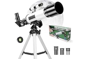 ESOLDNIC Telescopes for Kids & Beginners, 50mm Aperture 360mm Refractor Telescope, Portable Travel Telescope with 3 Eyepieces, Adjustable Tripod, Phone Adapter for Moon, Planets, Stargazing Gift (White)