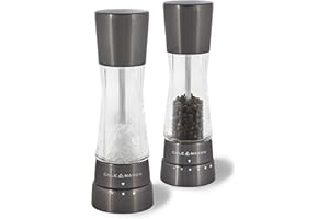 Cole & Mason Derwent Gunmetal Salt and Pepper Mills, Adjustable Grind Settings, Gourmet Precision+, Stainless Steel/Acrylic, 190 mm, Gift Set, Includes 2 x Salt and Pepper Grinders