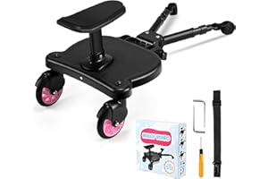 Patin Carro Bebe Universal con Asiento,FNRIDS Buggy Board portátil para niños,con correa de suspensión, Diseño estable de dos ruedas, Accesorio para cochecito para niños de 2 a 6 años (25 kg) (rosa)
