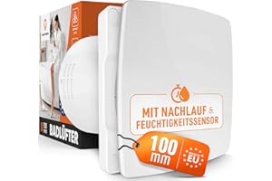 MEISTERBAU - Badlüfter mit Feuchtigkeitssensor & Nachlauf [Made in Europe] - Leiser Lüfter 100mm Durchmesser - mit Nachlauf - Effizienter Abluftventilator - Bad & Dusche