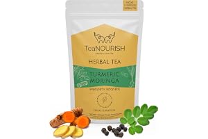 TeaNOURISH Turmeric Moringa Herbal Tea | Blend of Indian Superfoods Turmeric, Moringa, Ginger & Black Pepper