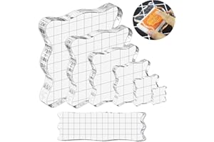 SAMSYOKI 7 pièces bloc acrylique pour tampon blocs de tampons transparents bloc de timbre acrylique avec lignes de grille tampon encreur acrylique pour scrapbooking bricolage d'Artisanat (ondulé)