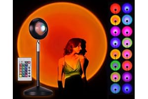 Aygo Sunset Lamp, 16 Colours Brightness Adjustable Sunset Projection Lamp RGB Lamp 180° Rotation with IR Remote Control for Selfie Lighting Room Party Lamp Decoration