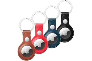 Nepfaivy Llavero Funda para Airtag Apple - Funda de Cuero con Llavero para Localizador Airtag, Funda protectora para Airtag Anti-Perdida Anti-Rasguños GPS(Marrón/Rojo/Azul/Negro)