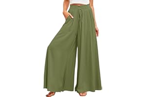 ROFUSSO Pantaloni Donna a Gamba Larga Pantaloni Palazzo Casual e Leggeri Pantaloni Casual Pantaloni Estivi Elastici a Vita Alta Pantaloni Eleganti in Tessuto Tinta Unita con Tasche