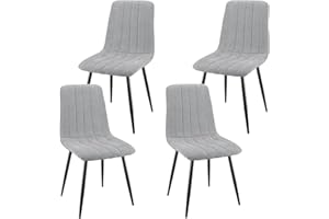 JIJIAN Set di 4 sedie da pranzo imbottite con tessuto di lino e gambe in metallo nero, design a righe, per sala da pranzo, soggiorno, camera da letto, cucina, reception, Grigio