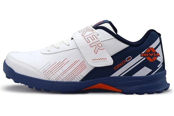 Nivia Yorker 2.0 Cricket Shoes for Men, Synthetic Leather Upper with Velcro Strap, Round Stud PVC Outsole, Die-Cut Soft NR EVA Sockliner
