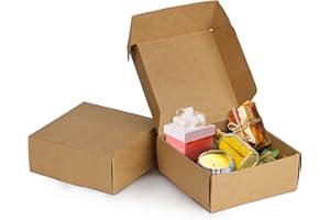 Kurtzy Pack de 50 Caja Carton Craft Marrón - Medidas 12 x 12 x 5 cm - Cajas Automontables para Regalo - Caja Kraft para Fiestas, Cumpleaños, Bodas, Fiestas - Cajitas de Carton