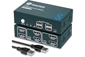 STEETEK KVM Switch DisplayPort Dual Monitor, 4K@60Hz, USB2.0, DP 1.2 DisplayPort KVM Switch 2 Monitor, 2 PC 2 Monitor Switch 2 In 2 Out, alloggiamento in metallo con design termico, con cavo