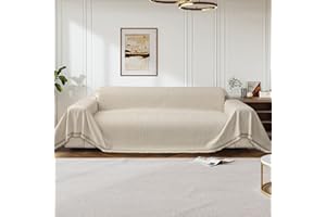 LiveGo Sofa Cover for 3 Seater, Chenille Non-Slip Slipcover for Sofa, All-Season Couch Cover for Dogs, Sofa Loveseat Covers Futon Cover L Shaped Sofa Cover with Tassel (Off White 180 * 260cm)