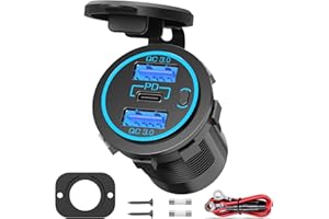 Ładowarka samochodowa USB 12V do zabudowy: Qidoe 66 W Ładowarka samochodowa 12 V USB-C PD 30W i podwójny port QC3.0 USB z przełącznikiem i panelem do samochodu, łodzi, samochodu, motocykla,
