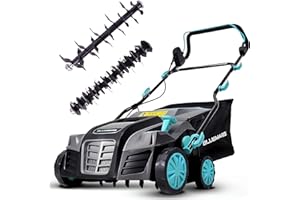 Bluemars 2000W Lawn Scarifier and Aerator, 40CM Working Width Electric Lawn Rake,5 Positions,55L Grass Box, Folding Handle,10M Power Cord