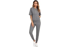 Irevial Sportivo Donna Completo,Completi Sportivi Donna Due Pezzi, Tuta Donna Sportiva Estiva, T-Shirt & Pantaloni Casual, Elegante Tuta Donna Ginnastica per Jogging, Training, Casa, Fitness