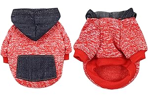 AMAONE Wasserdichte Hundemantel Winter Warme Jacke Hunde Welpen Pullover Junge Für Kleine Mit Tasche - Warmer Hund Medium Hoodie Herbst Kleidung Winter Fleece Haustierkleidung Hunde (1107DEBKB-Red, L)