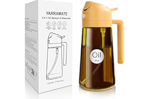 YARRAMATE 470ml lichtblockierender dunkler Ölsprüher zum Kochen, 2-in-1 UV Schutz ölzerstäuber für die Küche, Bernstein Glasölflasche, Lebensmittelechter Sprühflasche für die BBQ (Orange)