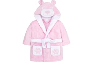 Bamu Baby Town Boys Girls Infants Unisex Soft Plush Fleece Hooded Bath Robe Dressing Gown Sizes 6-24 Months 2-6 Years