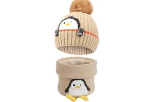 TAGVO Invierno Set de Bufanda, Gorro para niños, Gorro de Punto térmico con Forro Polar Grueso, Calentador de Cuello, para niños niñas, de 3 a 6 años, Conjuntos de Accesorios de Invierno