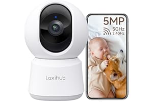 LAXIHUB 3K/5MP Telecamera WiFi Interno 5GHz, Telecamera Sorveglianza Interno, 355° Telecamera Cani con Visione Notturna, Rilevamento di Movimento/Suono, Tracciamento Automatico, Audio Bidirezionale